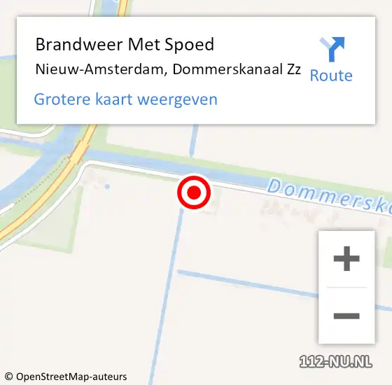 Locatie op kaart van de 112 melding: Brandweer Met Spoed Naar Nieuw-Amsterdam, Dommerskanaal Zz op 16 oktober 2016 13:58