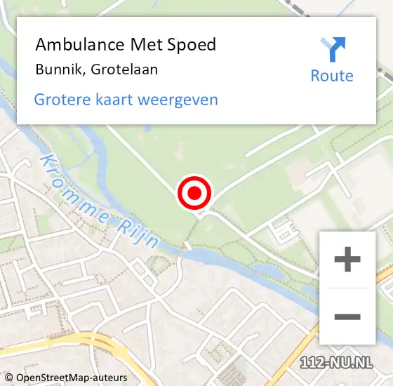 Locatie op kaart van de 112 melding: Ambulance Met Spoed Naar Bunnik, Grotelaan op 16 oktober 2016 14:08