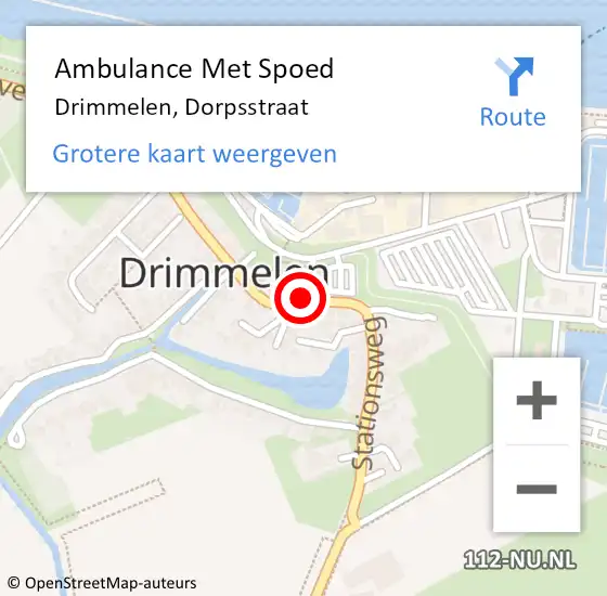 Locatie op kaart van de 112 melding: Ambulance Met Spoed Naar Drimmelen, Dorpsstraat op 16 oktober 2016 14:19