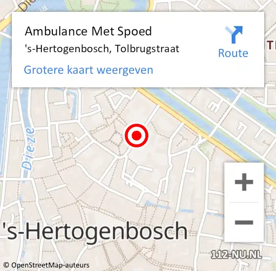 Locatie op kaart van de 112 melding: Ambulance Met Spoed Naar 's-Hertogenbosch, Tolbrugstraat op 16 oktober 2016 14:54