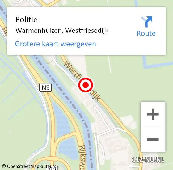 Locatie op kaart van de 112 melding: Politie Warmenhuizen, Westfriesedijk op 16 oktober 2016 15:19