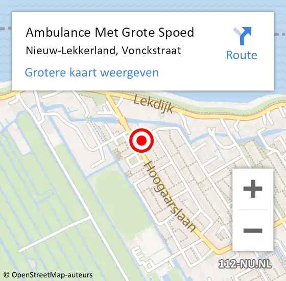 Locatie op kaart van de 112 melding: Ambulance Met Grote Spoed Naar Nieuw-Lekkerland, Vonckstraat op 16 oktober 2016 15:21