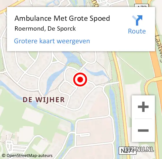 Locatie op kaart van de 112 melding: Ambulance Met Grote Spoed Naar Roermond, De Sporck op 16 oktober 2016 16:11