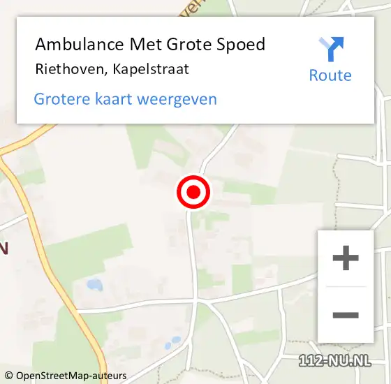 Locatie op kaart van de 112 melding: Ambulance Met Grote Spoed Naar Riethoven, Kapelstraat op 16 oktober 2016 16:37