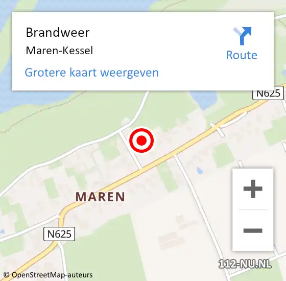 Locatie op kaart van de 112 melding: Brandweer Maren-Kessel op 16 oktober 2016 16:46