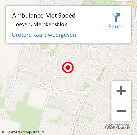 Locatie op kaart van de 112 melding: Ambulance Met Spoed Naar Hoeven, Merckensblok op 16 oktober 2016 16:57