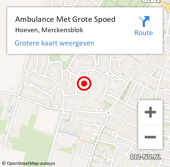 Locatie op kaart van de 112 melding: Ambulance Met Grote Spoed Naar Hoeven, Merckensblok op 16 oktober 2016 16:58