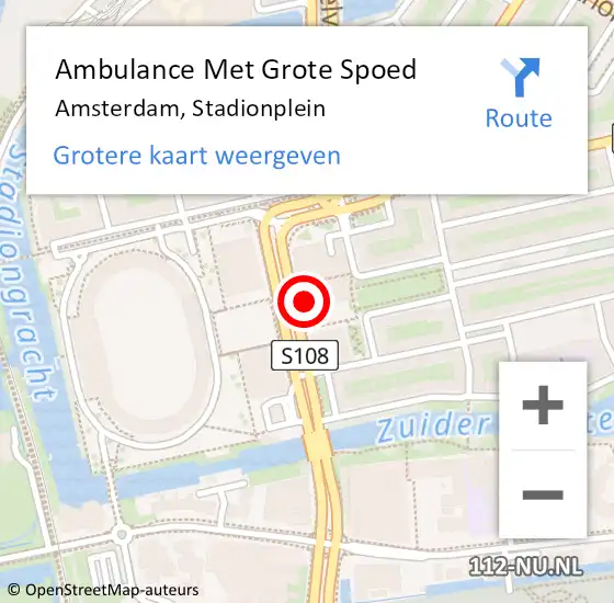 Locatie op kaart van de 112 melding: Ambulance Met Grote Spoed Naar Amsterdam, Stadionplein op 16 oktober 2016 17:10