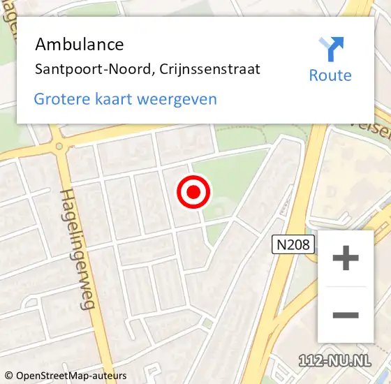 Locatie op kaart van de 112 melding: Ambulance Santpoort-Noord, Crijnssenstraat op 16 oktober 2016 17:27
