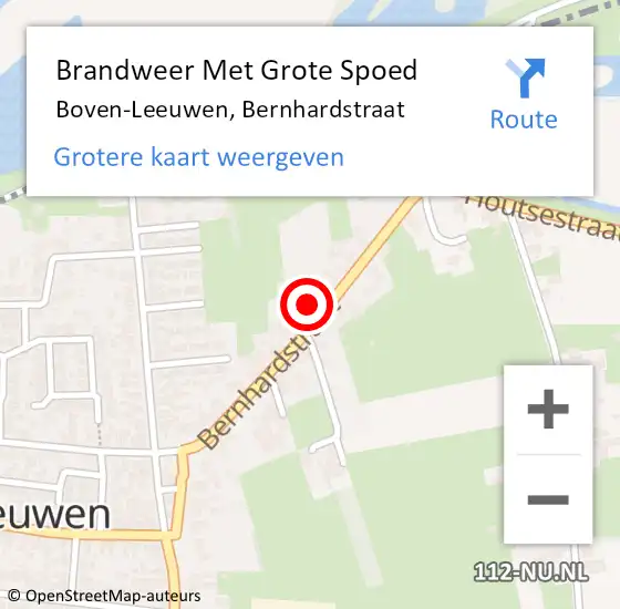 Locatie op kaart van de 112 melding: Brandweer Met Grote Spoed Naar Boven-Leeuwen, Bernhardstraat op 16 oktober 2016 18:00