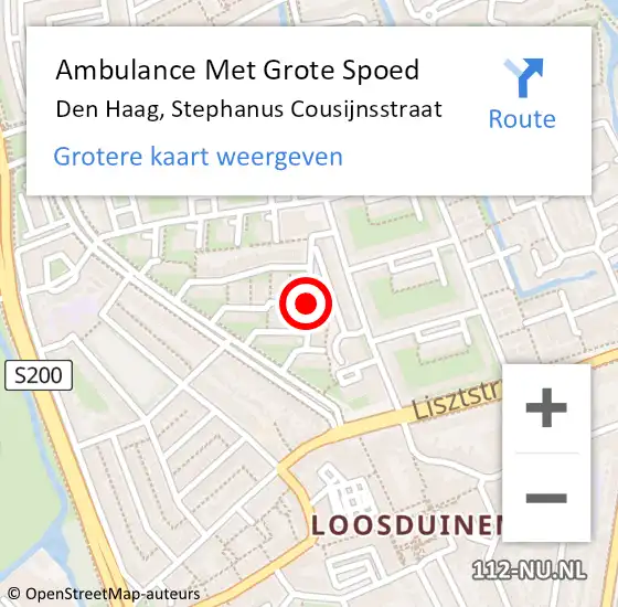 Locatie op kaart van de 112 melding: Ambulance Met Grote Spoed Naar Den Haag, Stephanus Cousijnsstraat op 16 oktober 2016 18:05