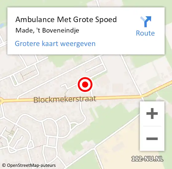 Locatie op kaart van de 112 melding: Ambulance Met Grote Spoed Naar Made, 't Boveneindje op 16 oktober 2016 18:12