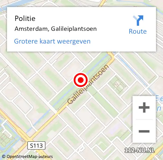 Locatie op kaart van de 112 melding: Politie Amsterdam, Galileiplantsoen op 16 oktober 2016 18:22