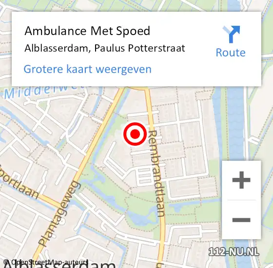 Locatie op kaart van de 112 melding: Ambulance Met Spoed Naar Alblasserdam, Paulus Potterstraat op 16 oktober 2016 18:23
