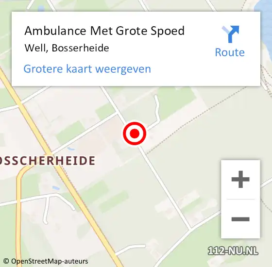 Locatie op kaart van de 112 melding: Ambulance Met Grote Spoed Naar Well, Bosserheide op 16 oktober 2016 19:16