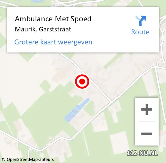 Locatie op kaart van de 112 melding: Ambulance Met Spoed Naar Maurik, Garststraat op 16 oktober 2016 20:12