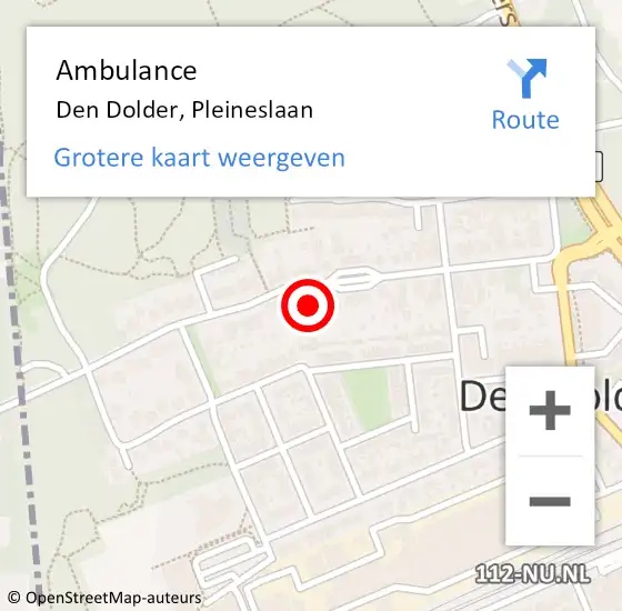 Locatie op kaart van de 112 melding: Ambulance Den Dolder, Pleineslaan op 16 oktober 2016 20:44