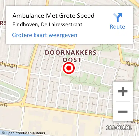 Locatie op kaart van de 112 melding: Ambulance Met Grote Spoed Naar Eindhoven, De Lairessestraat op 16 oktober 2016 20:51