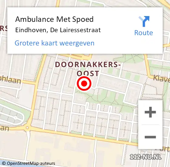 Locatie op kaart van de 112 melding: Ambulance Met Spoed Naar Eindhoven, De Lairessestraat op 16 oktober 2016 21:32