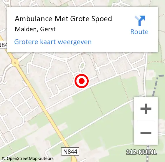 Locatie op kaart van de 112 melding: Ambulance Met Grote Spoed Naar Malden, Gerst op 16 oktober 2016 22:12