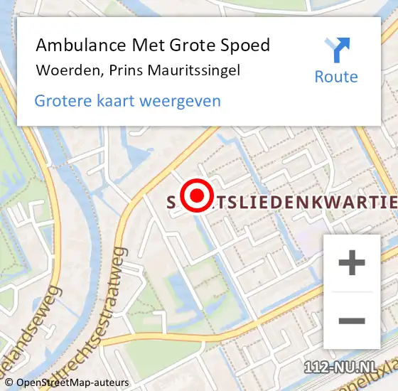 Locatie op kaart van de 112 melding: Ambulance Met Grote Spoed Naar Woerden, Prins Mauritssingel op 17 oktober 2016 02:04