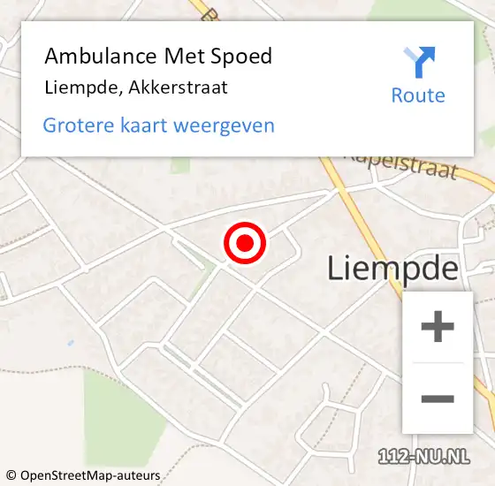 Locatie op kaart van de 112 melding: Ambulance Met Spoed Naar Liempde, Akkerstraat op 17 oktober 2016 02:42