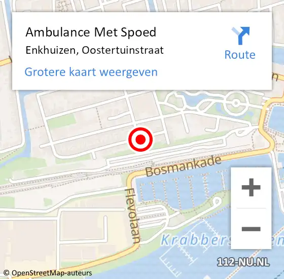 Locatie op kaart van de 112 melding: Ambulance Met Spoed Naar Enkhuizen, Oostertuinstraat op 17 oktober 2016 04:03