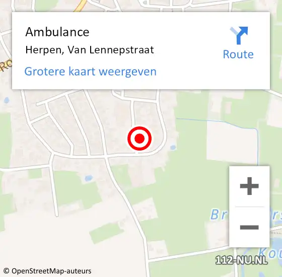 Locatie op kaart van de 112 melding: Ambulance Herpen, Van Lennepstraat op 17 oktober 2016 08:38