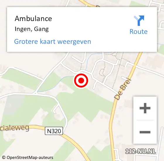 Locatie op kaart van de 112 melding: Ambulance Ingen, Gang op 17 oktober 2016 09:10