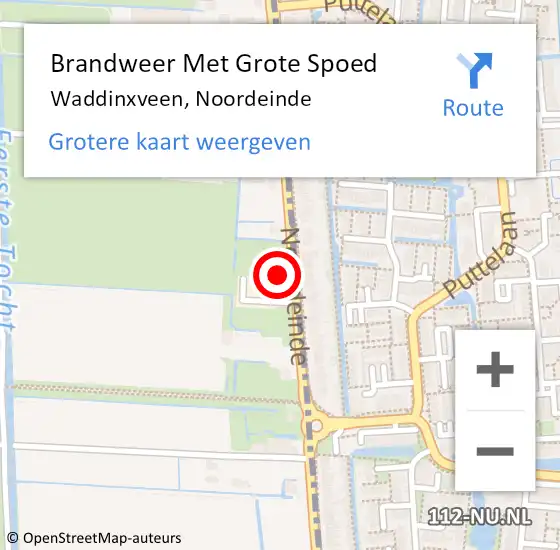 Locatie op kaart van de 112 melding: Brandweer Met Grote Spoed Naar Waddinxveen, Noordeinde op 17 oktober 2016 10:05