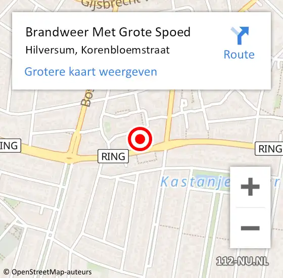 Locatie op kaart van de 112 melding: Brandweer Met Grote Spoed Naar Hilversum, Korenbloemstraat op 17 oktober 2016 10:06