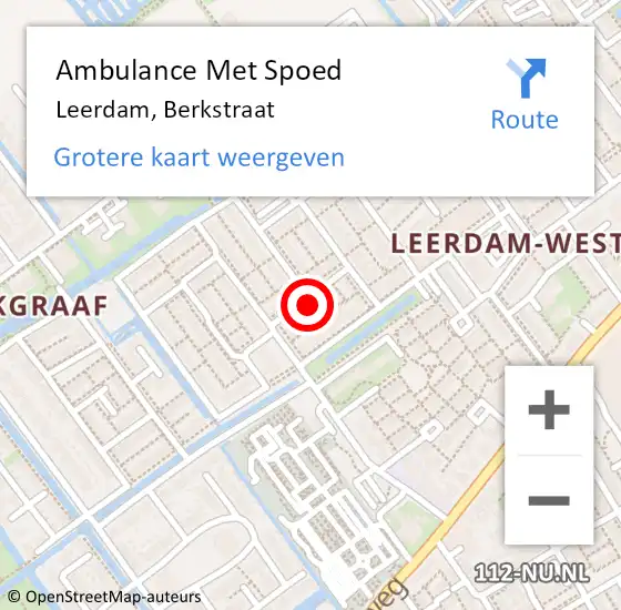 Locatie op kaart van de 112 melding: Ambulance Met Spoed Naar Leerdam, Berkstraat op 17 oktober 2016 10:24