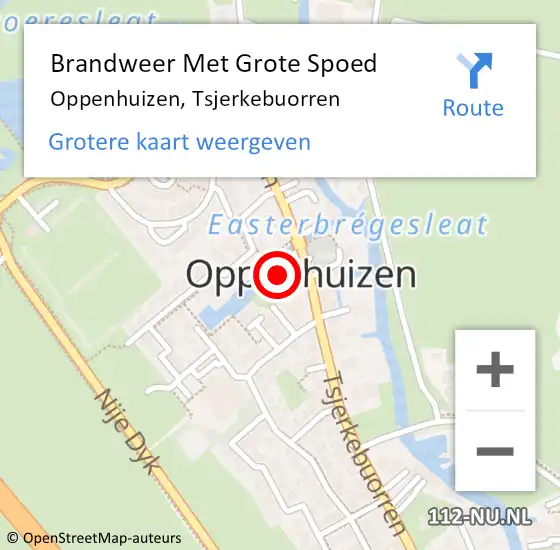 Locatie op kaart van de 112 melding: Brandweer Met Grote Spoed Naar Oppenhuizen, Tsjerkebuorren op 17 oktober 2016 10:49