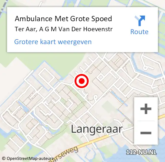 Locatie op kaart van de 112 melding: Ambulance Met Grote Spoed Naar Ter Aar, A G M Van Der Hoevenstr op 17 oktober 2016 10:57