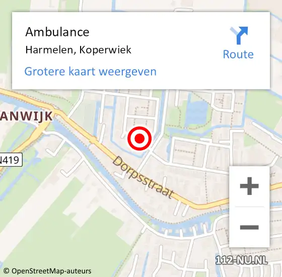 Locatie op kaart van de 112 melding: Ambulance Harmelen, Koperwiek op 17 oktober 2016 10:57