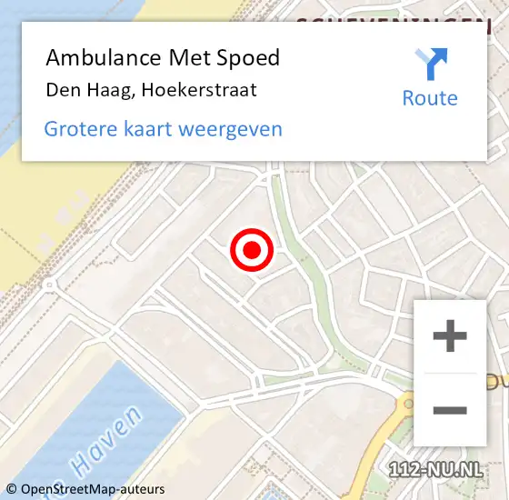 Locatie op kaart van de 112 melding: Ambulance Met Spoed Naar Den Haag, Hoekerstraat op 17 oktober 2016 11:01