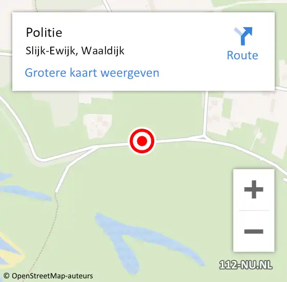 Locatie op kaart van de 112 melding: Politie Slijk-Ewijk, Waaldijk op 17 oktober 2016 11:02