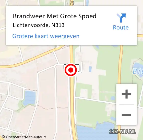 Locatie op kaart van de 112 melding: Brandweer Met Grote Spoed Naar Lichtenvoorde, N313 op 17 oktober 2016 12:15