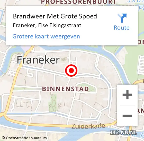 Locatie op kaart van de 112 melding: Brandweer Met Grote Spoed Naar Franeker, Eise Eisingastraat op 17 oktober 2016 13:42