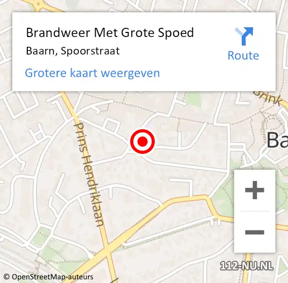 Locatie op kaart van de 112 melding: Brandweer Met Grote Spoed Naar Baarn, Spoorstraat op 17 oktober 2016 14:25