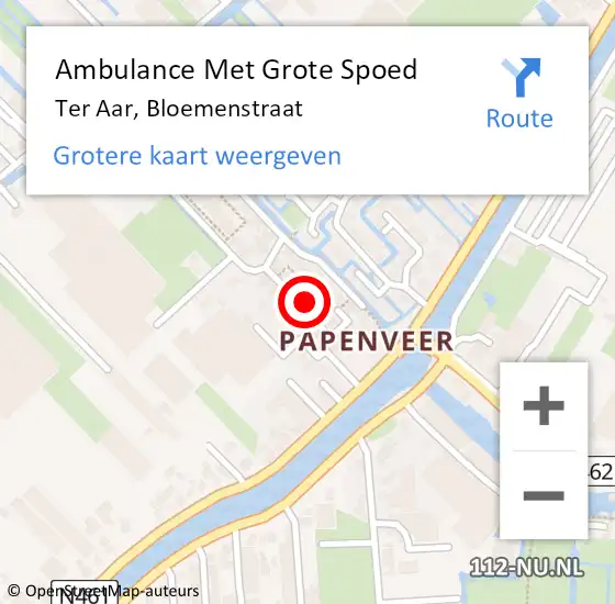 Locatie op kaart van de 112 melding: Ambulance Met Grote Spoed Naar Ter Aar, Bloemenstraat op 17 oktober 2016 14:56