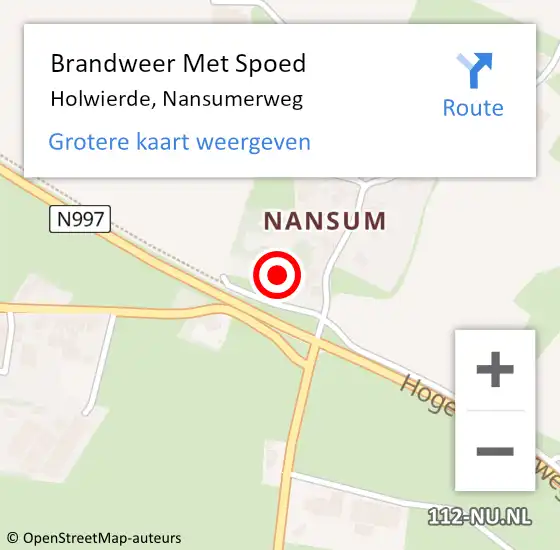 Locatie op kaart van de 112 melding: Brandweer Met Spoed Naar Holwierde, Nansumerweg op 30 december 2013 20:02