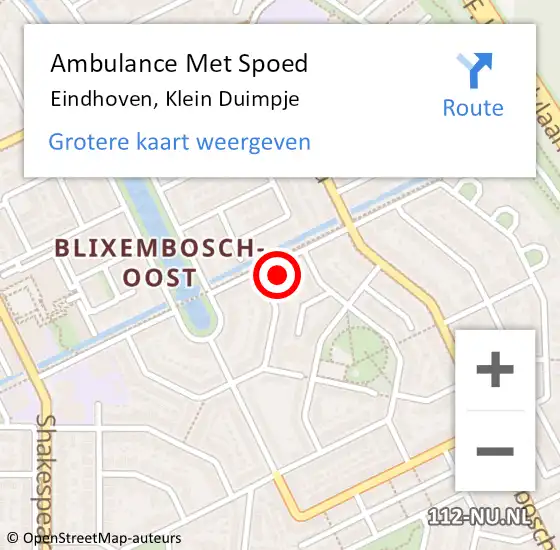 Locatie op kaart van de 112 melding: Ambulance Met Spoed Naar Eindhoven, Klein Duimpje op 17 oktober 2016 15:35