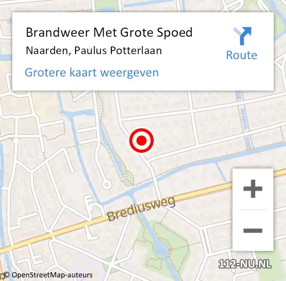 Locatie op kaart van de 112 melding: Brandweer Met Grote Spoed Naar Naarden, Paulus Potterlaan op 17 oktober 2016 15:42