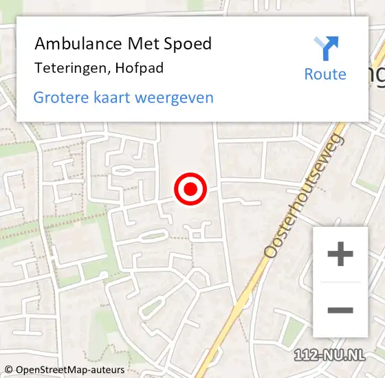 Locatie op kaart van de 112 melding: Ambulance Met Spoed Naar Teteringen, Hofpad op 17 oktober 2016 17:10