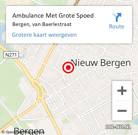 Locatie op kaart van de 112 melding: Ambulance Met Grote Spoed Naar Bergen, van Baerlestraat op 17 oktober 2016 18:23