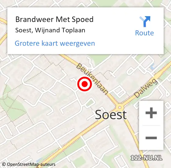 Locatie op kaart van de 112 melding: Brandweer Met Spoed Naar Soest, Wijnand Toplaan op 17 oktober 2016 18:49