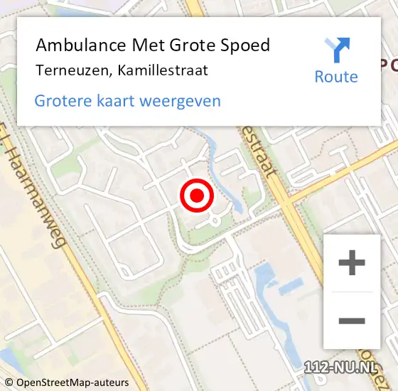 Locatie op kaart van de 112 melding: Ambulance Met Grote Spoed Naar Terneuzen, Kamillestraat op 17 oktober 2016 19:07