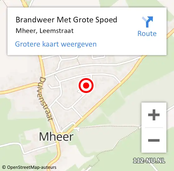 Locatie op kaart van de 112 melding: Brandweer Met Grote Spoed Naar Mheer, Leemstraat op 17 oktober 2016 19:34
