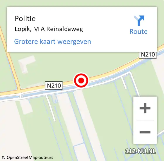 Locatie op kaart van de 112 melding: Politie Lopik, M A Reinaldaweg op 17 oktober 2016 21:28